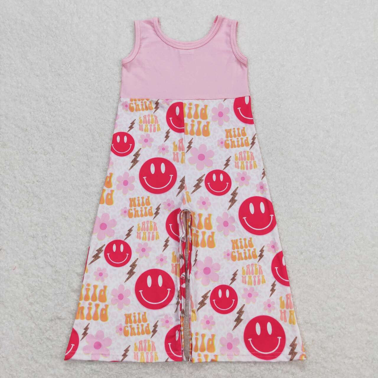 SR1195 Wild child hot pink smile flowers sleeveless girls jumpsuits