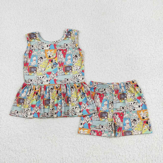 GSSO1309 cute cartoon dog colorful sleeveless shorts girls set