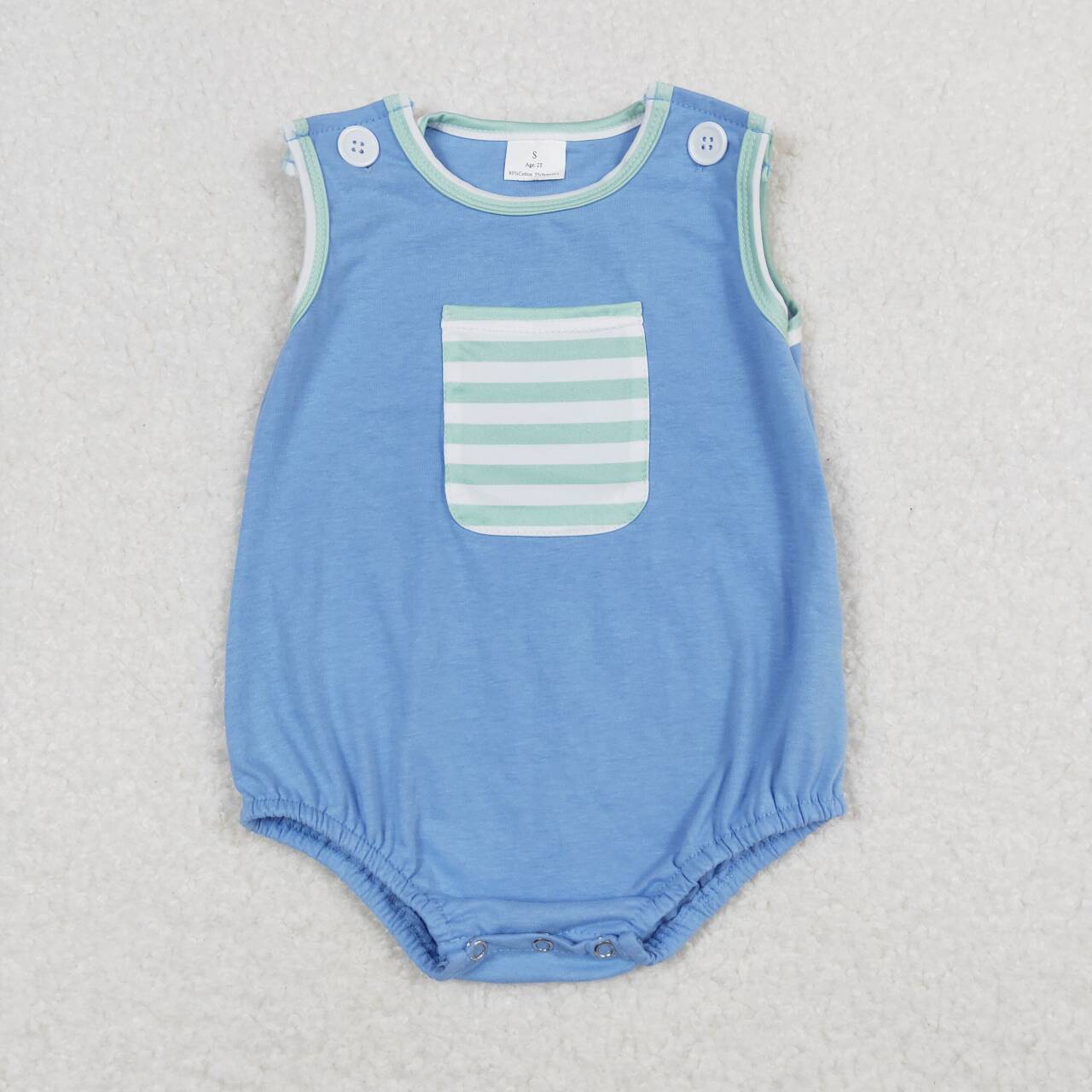 SR0641 blue pocket striped sleeveless boys romper