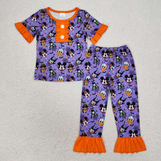 GSPO1608 Halloween cartoon animals purple short sleeve pants girls pajamas