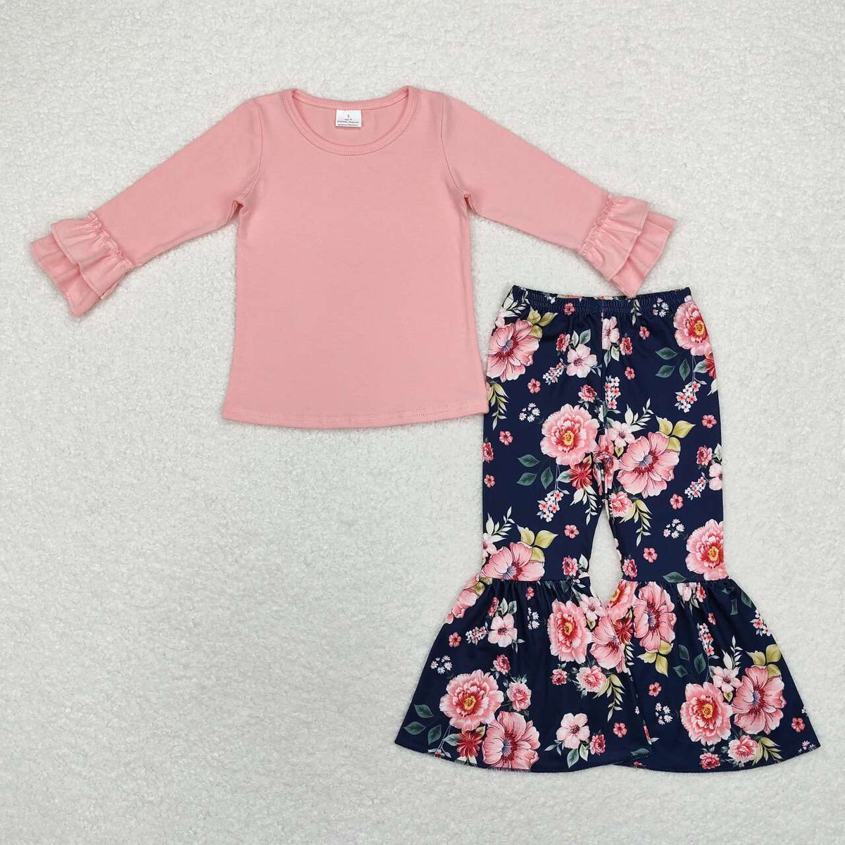 GLP1684 pink long sleeve flowers navy blue pants girls set