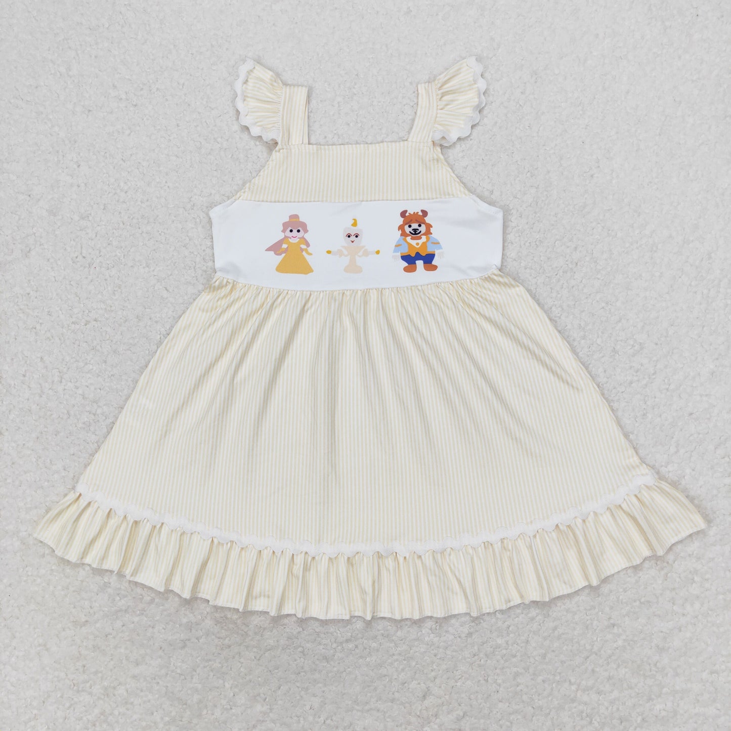 GSD0695 cartoon princess yellow striped flutter sleeve girls dress