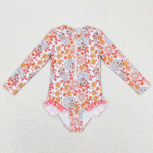 S0184 Flowers butterfly long sleeve Girls Bathing Suits Swimsuits