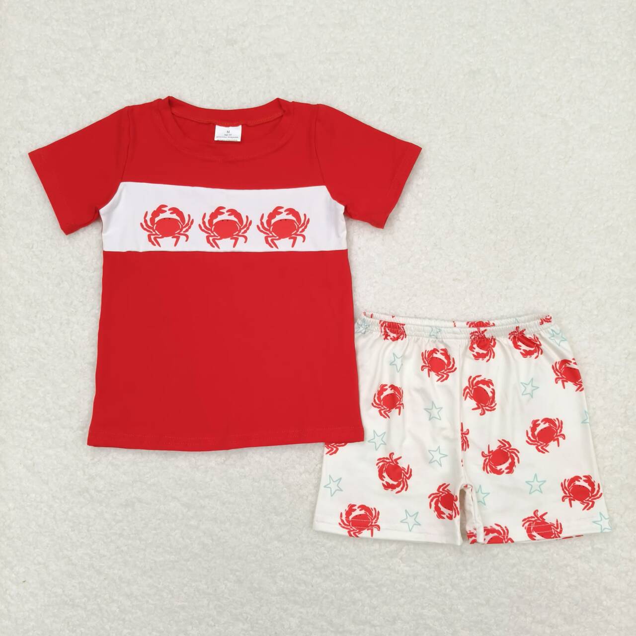 BSSO0670 Crab red short sleeve star shorts boys set