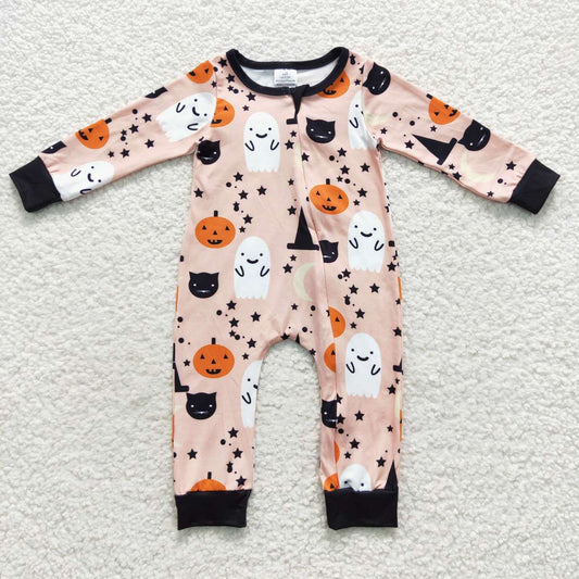 LR0474 Halloween Pumpkin Spooky Long Sleeve Kids Romper