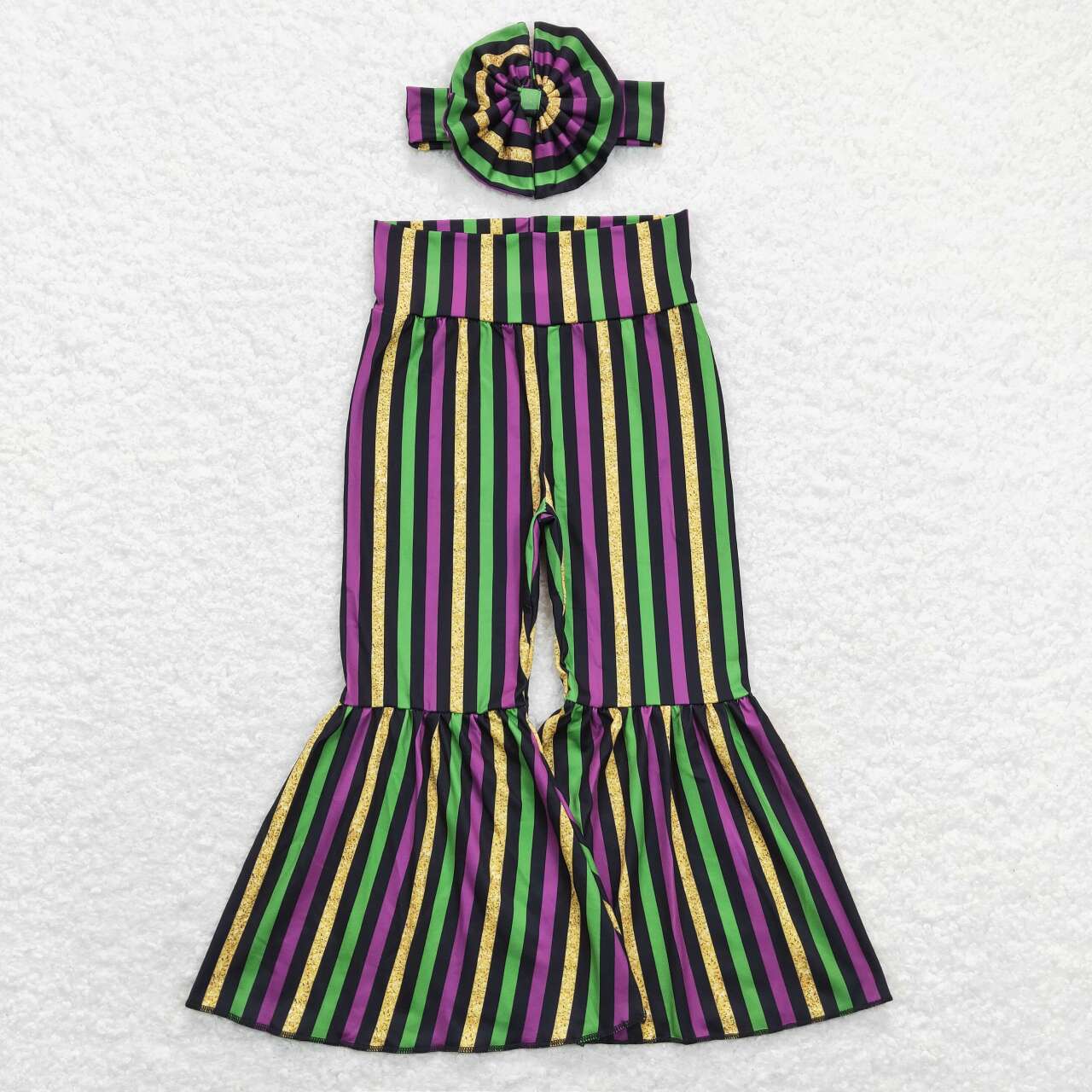 P0405 Mardi Gras Purple Green Yellow Striped Girls Pants