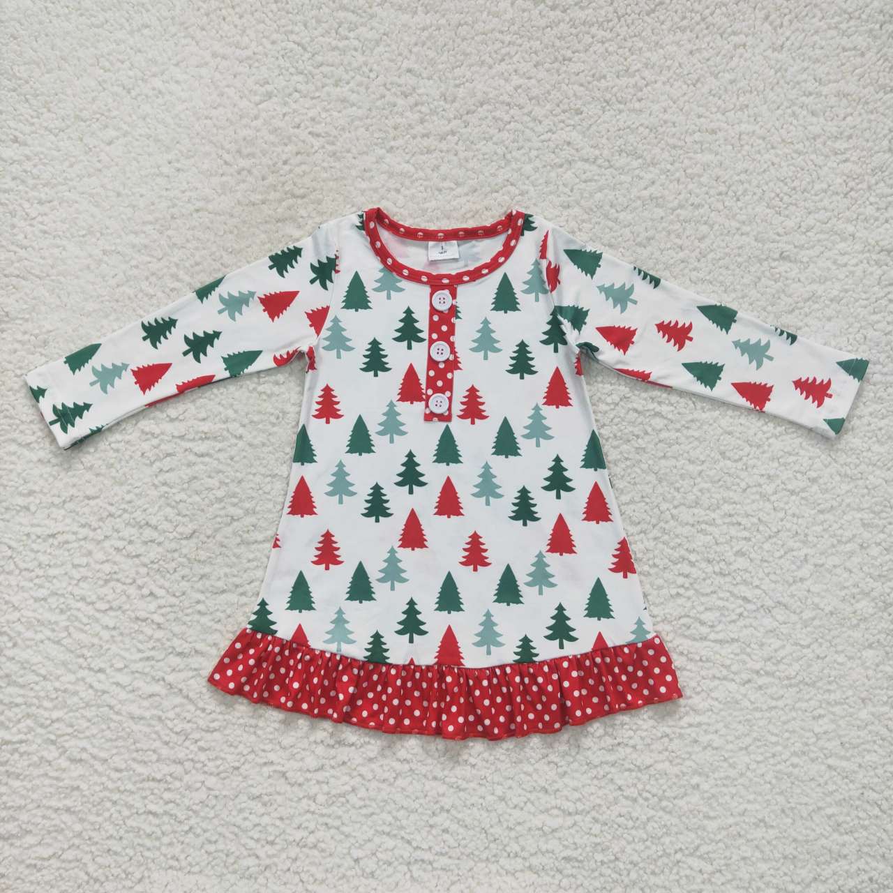 GLD0404 Christmas tree long sleeve kids dress