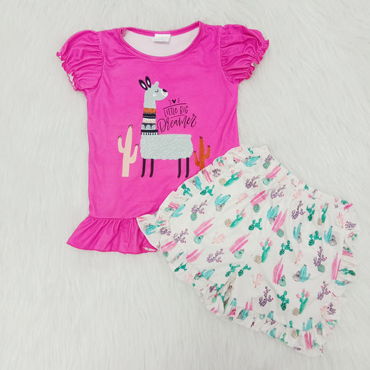 Llama Hot Pink Cactus Print Girls Set