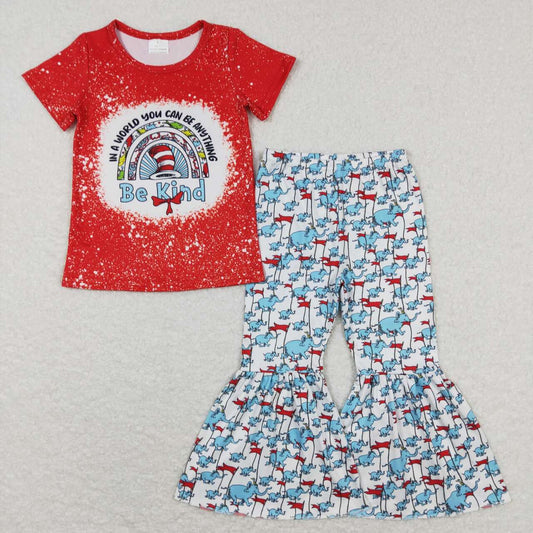 GSPO1115 Be kind Dr red short sleeve elephant pants girls set