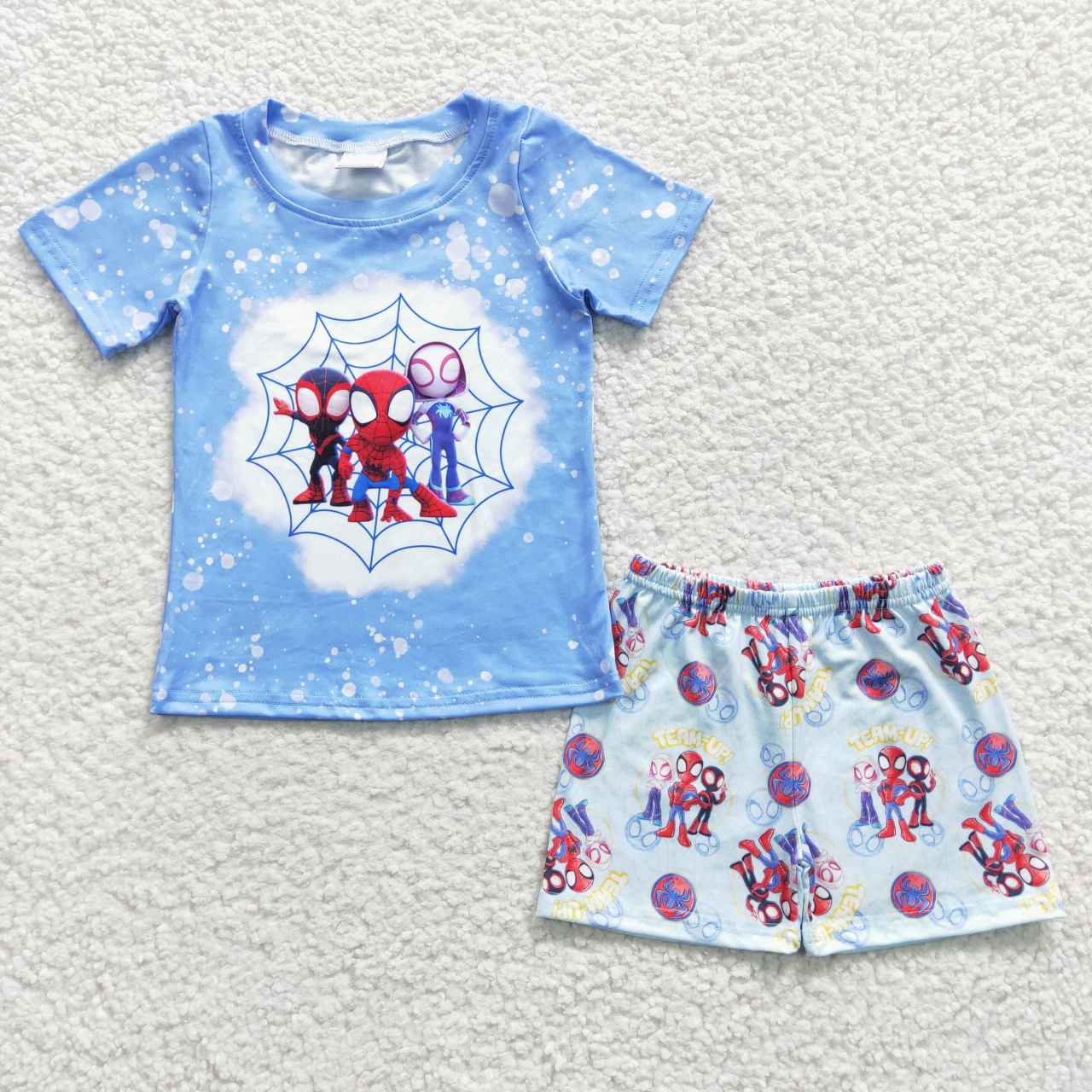 BSSO0246 Cartoon Blue Short Sleeves Boys Summer Set