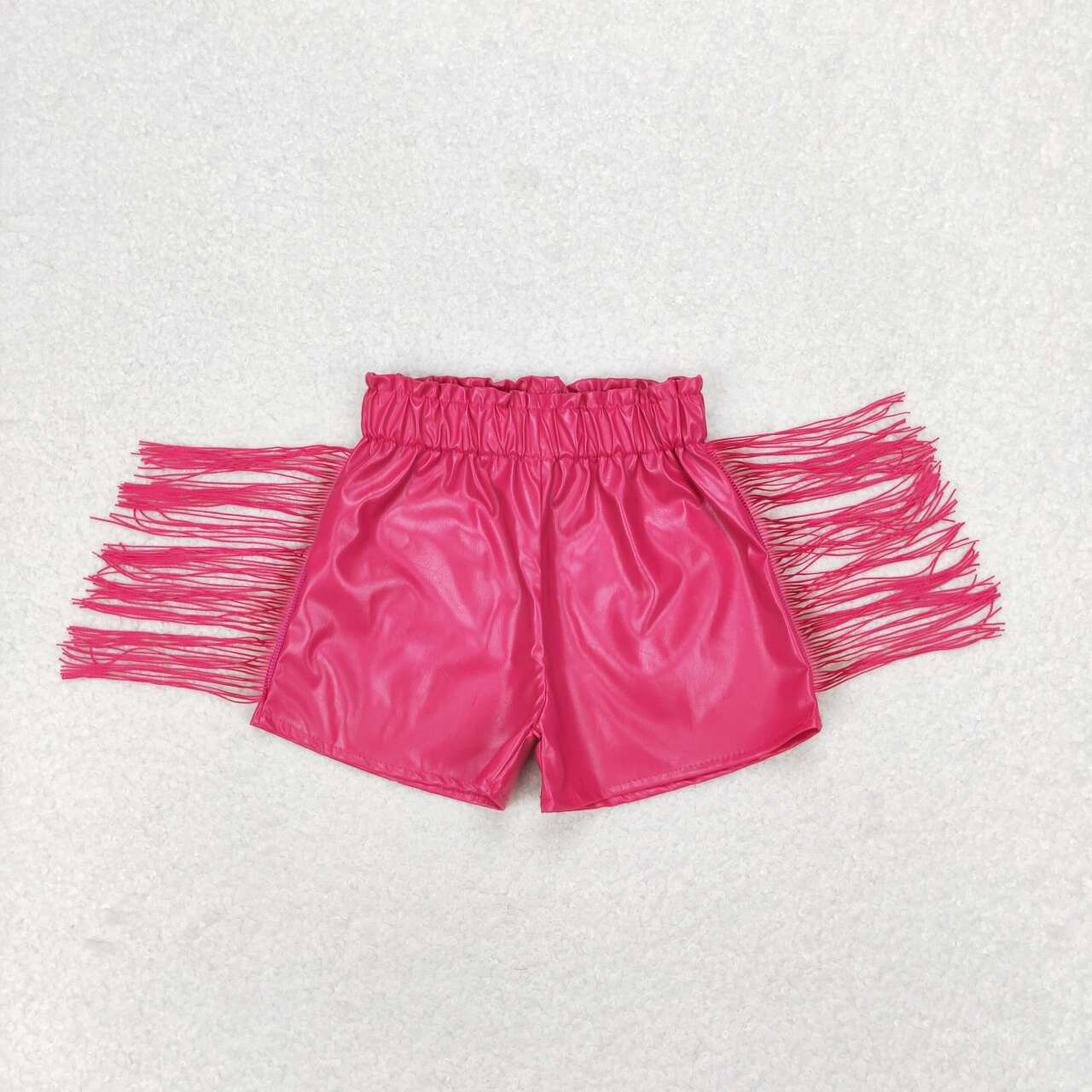 SS0223 hot pink Leather Tassels Shorts
