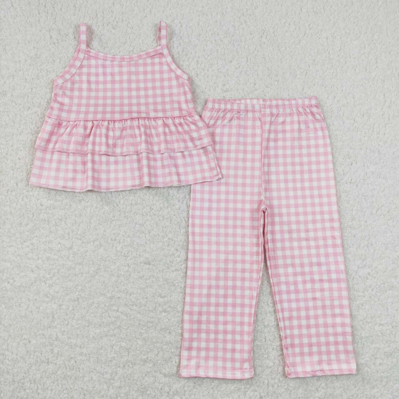 GSPO1380 Pink checkered sleeveless pants girls set