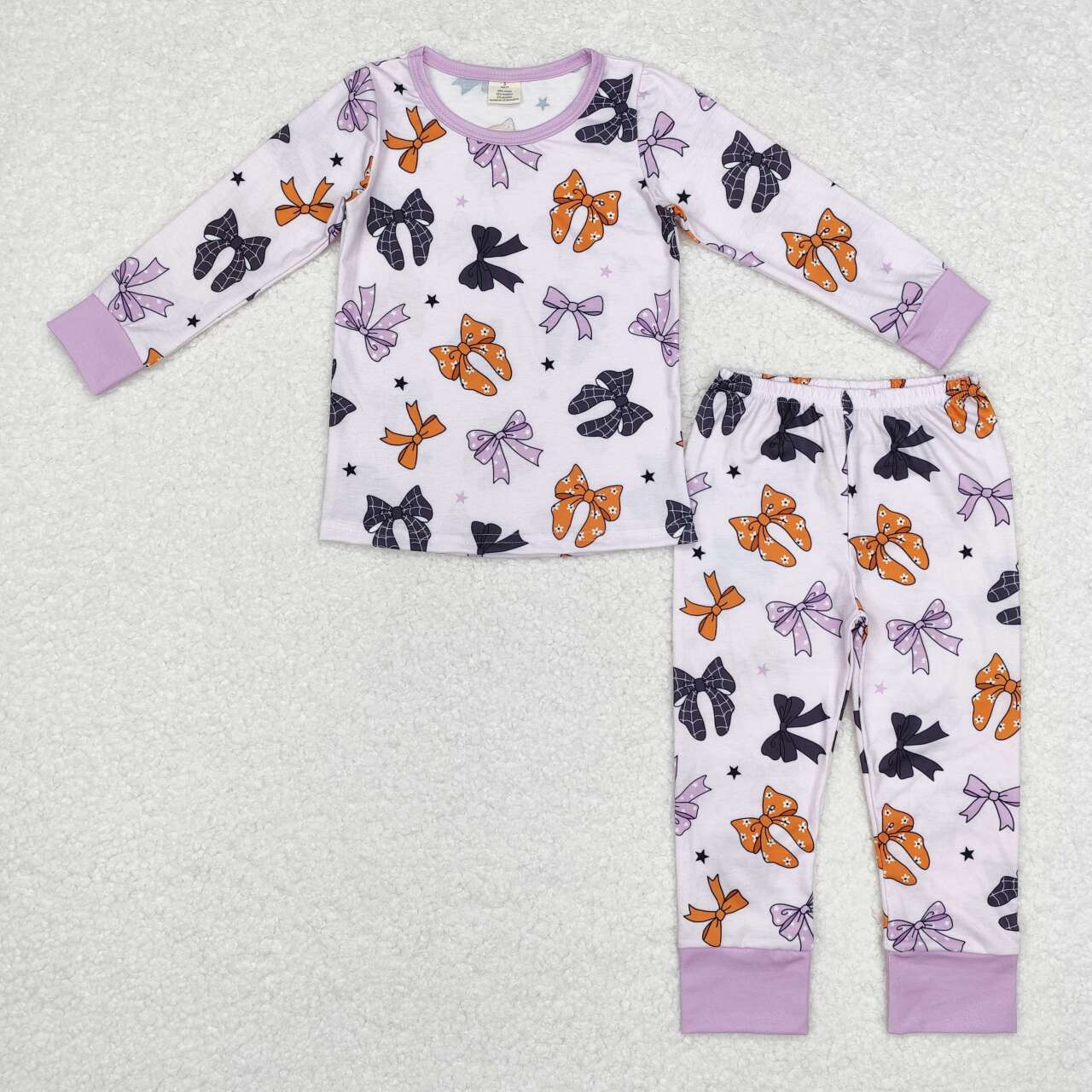 bamboo GLP1708 colorful bows purple long sleeve pants girls pajamas