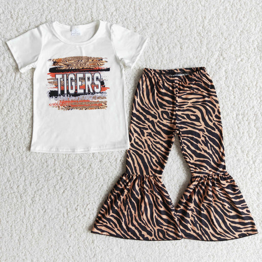 Tigers Short Sleeve Baby Girls Bell Pants Outfits