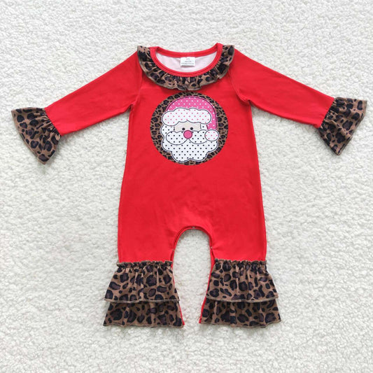 LR0435 Christmas Santa Claus red long sleeve girls romper