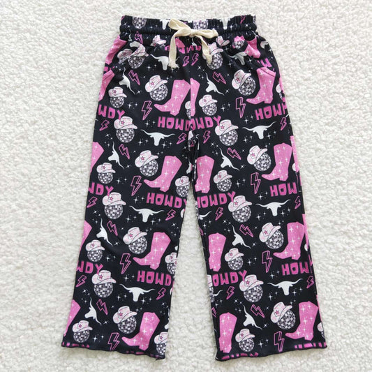 P0143 Western Howdy Pink Boot Hat Black Girls Pants