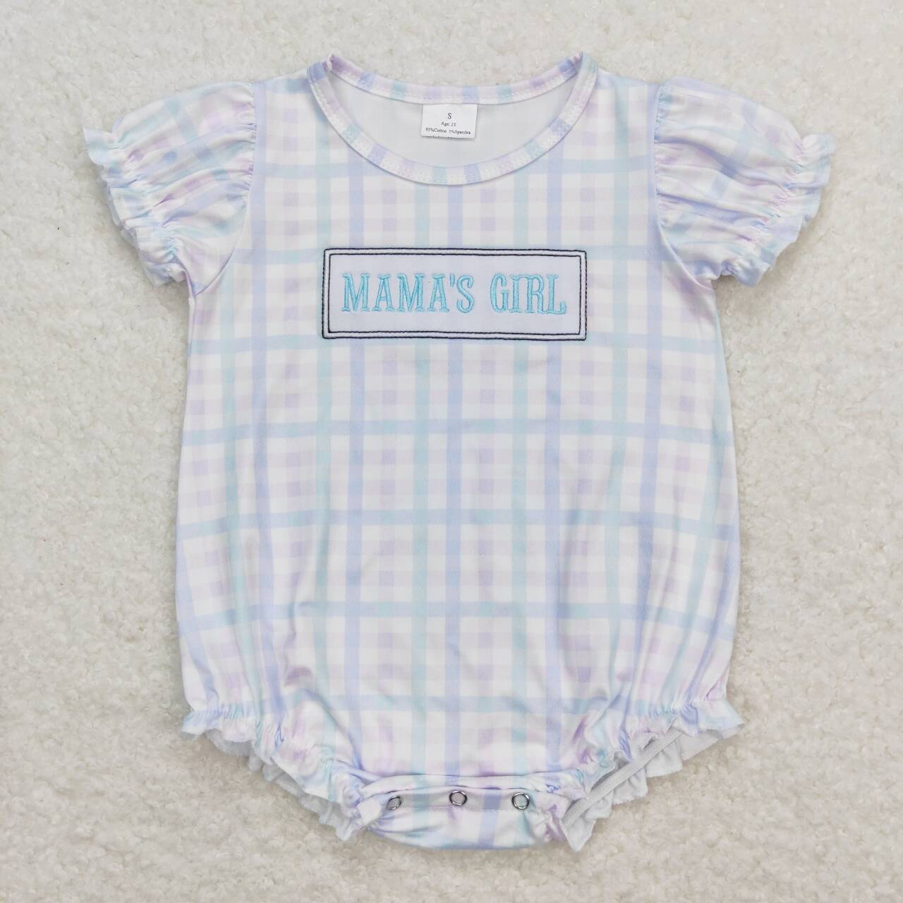 SR1091 embroidery Mama's girl checkered short sleeve girls romper