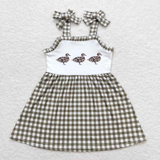 GSD0903 Camo mallard green checkered sleeveless girls dress