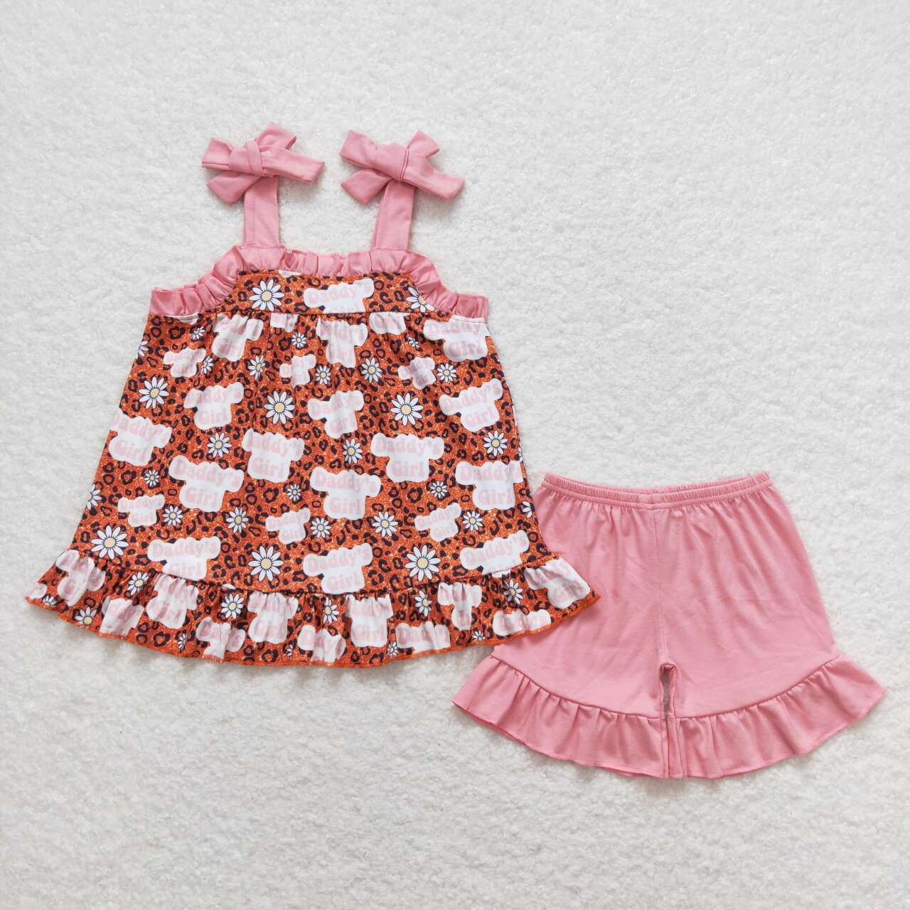 GSSO0568 Daddy's Girl Flowers Leopard Sleeveless Pink Shorts Girls Summer Set