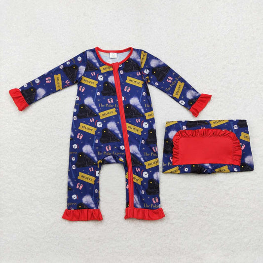 LR1132 bamboo believe train navy blue girls romper