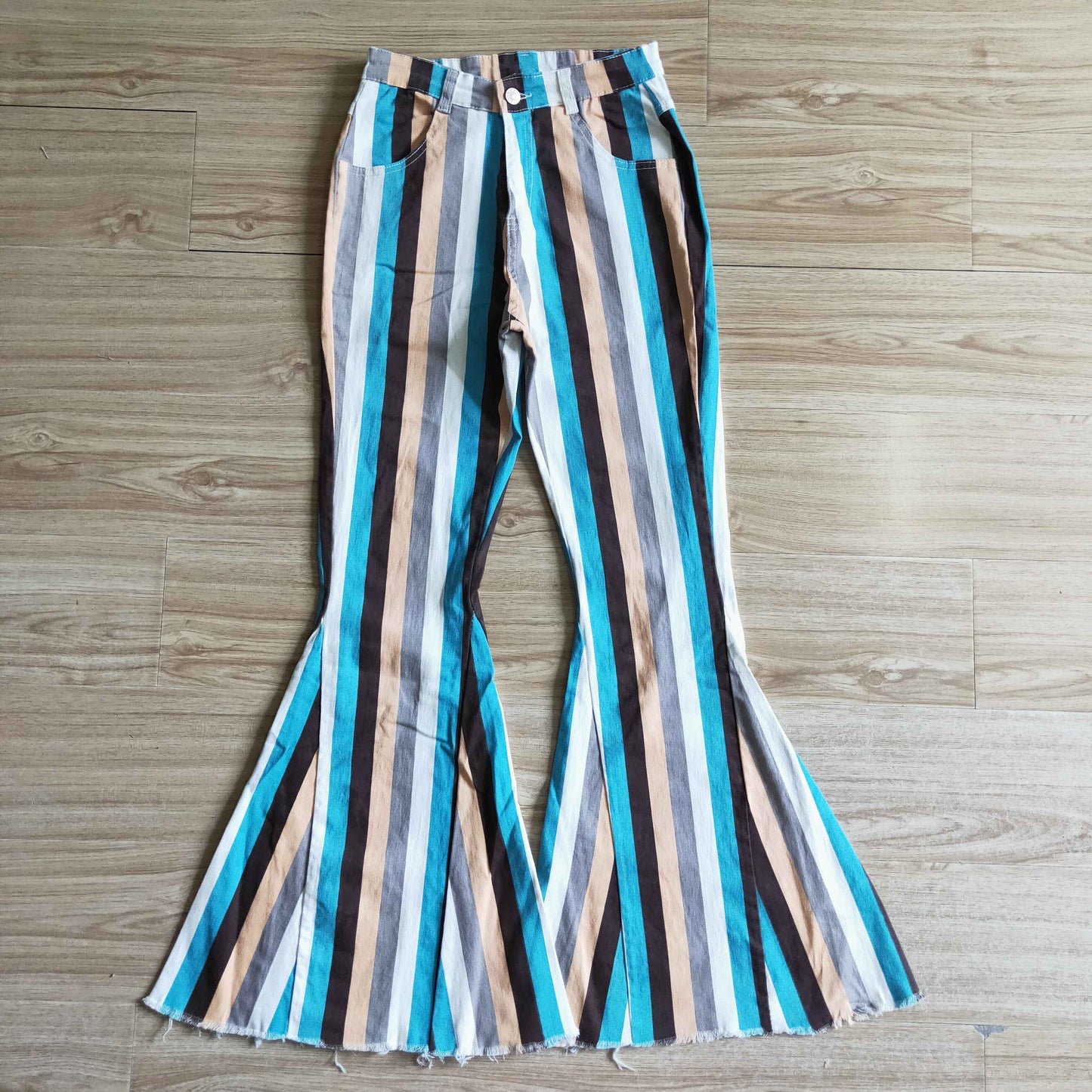 P0009 Striped Print Colorful Adult Denim Jeans