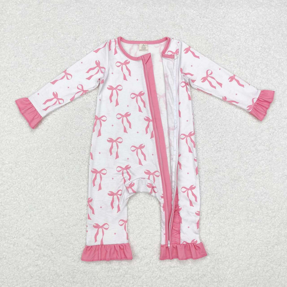 USA SHOP bamboo LR1584 pink bows long sleeve zipper girls romper