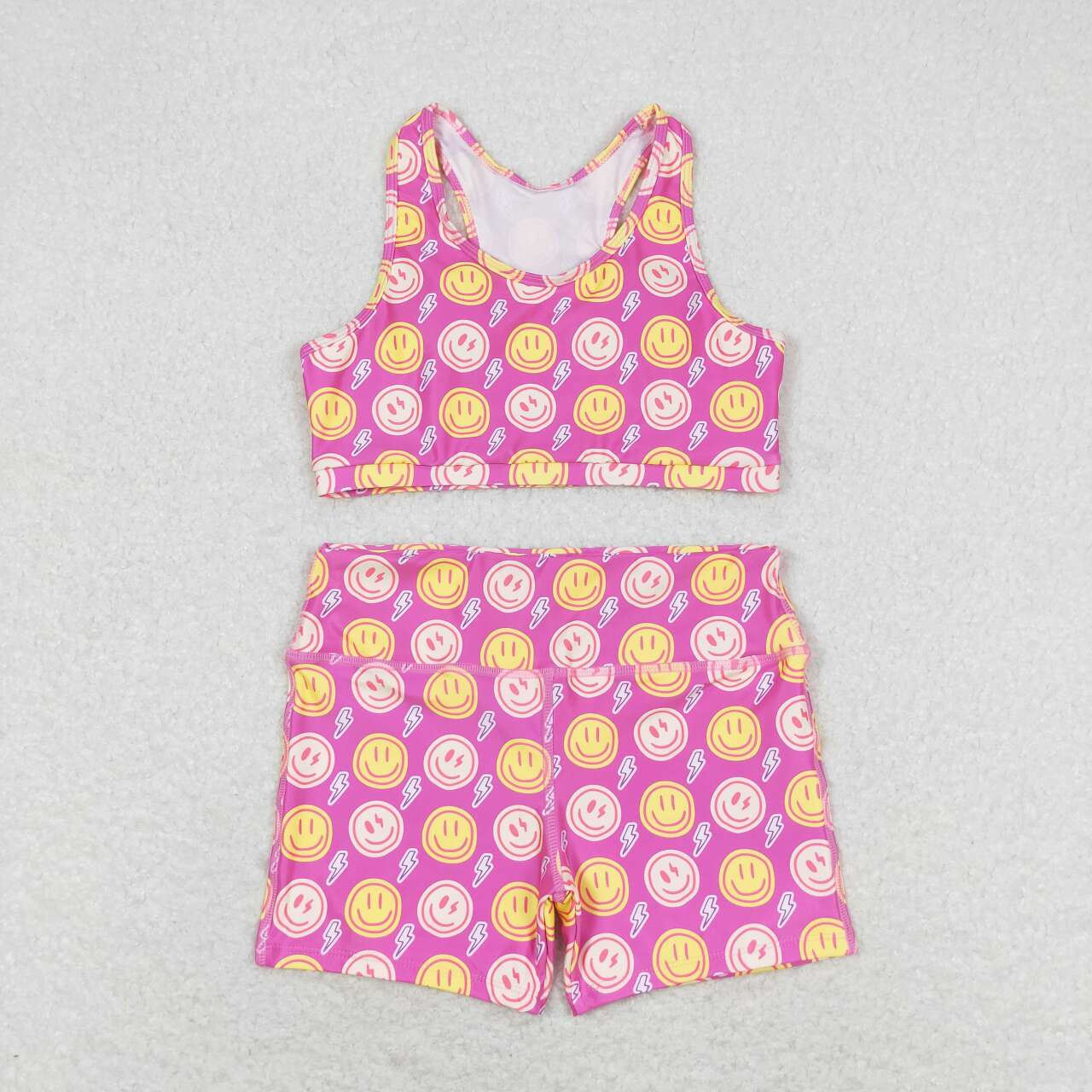 GSSO0904 smile pink racer crop tanks shorts girls set