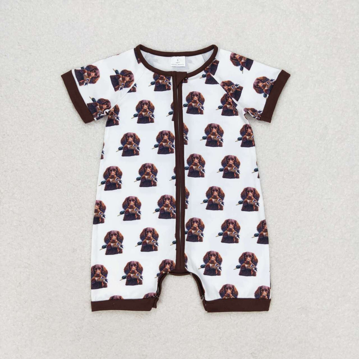 SR1687 hunting dog mallard maroon short sleeve boys zipper romper