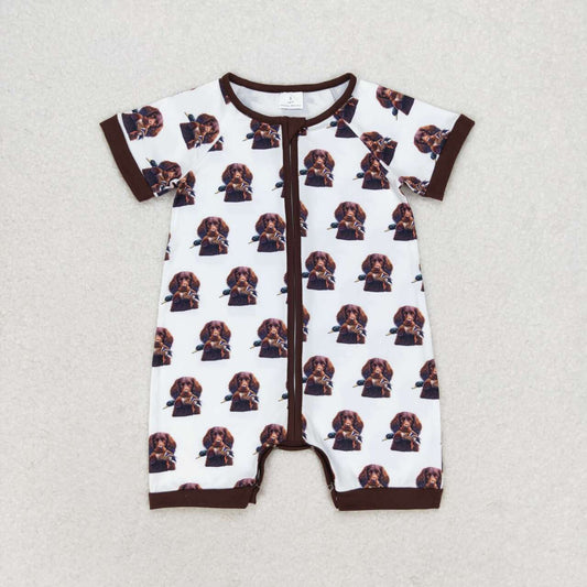 SR1687 hunting dog mallard maroon short sleeve boys zipper romper