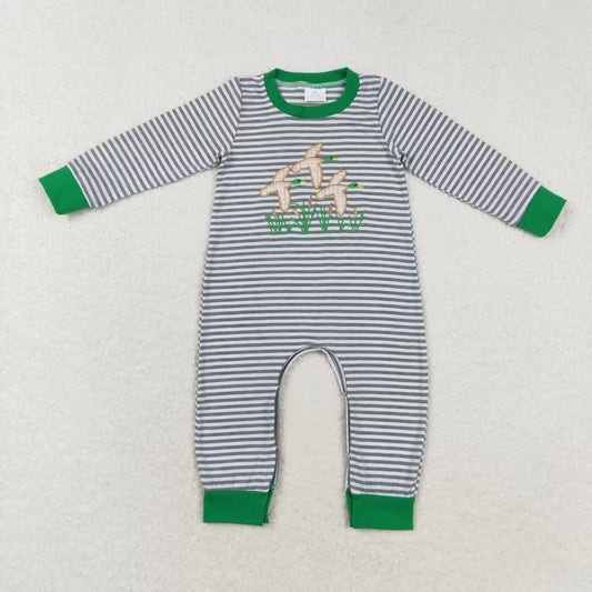 LR1217 embroidery mallard grey striped long sleeve boys romper