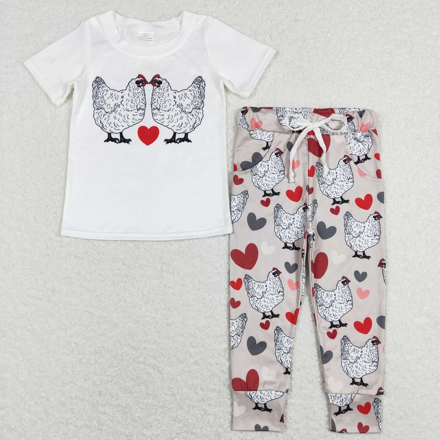 BSPO0221 Valentine‘s Day give me a peck short sleeve grey pants boys set