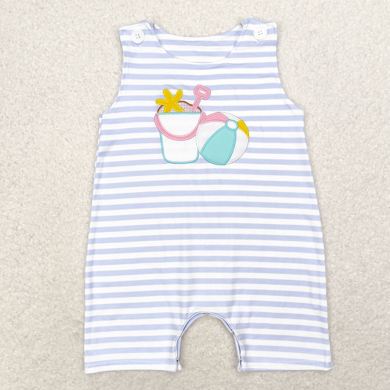 SR1517 embroidery sandbeach ball blue striped sleeveless boys romper