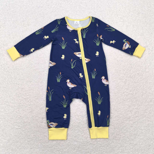 LR1037 mallard black yellow long sleeve zipper girls romper