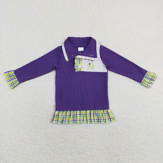 GT0412 Mardi gras dog purple long sleeve girls pullover