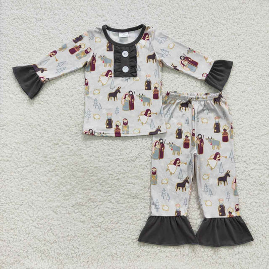 GLP0587 Christmas Grey Long Sleeve Pants Girls Set