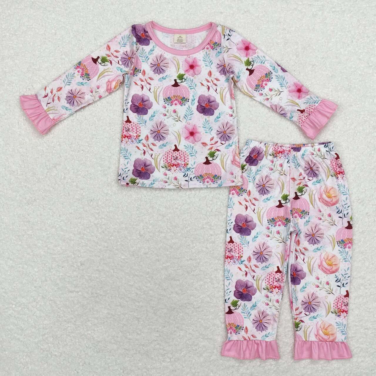 bamboo  GLP1482 on October we wear pink pumpkin flowers long sleeve pants girls pajamas