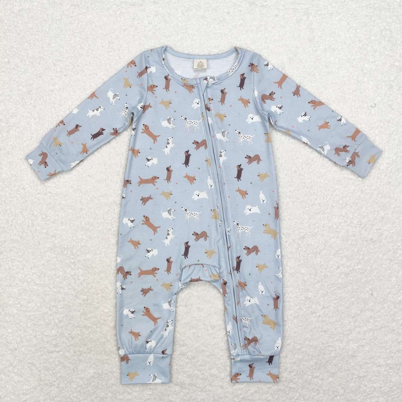 bamboo LR1351 cute dog grey blue long sleeve boys romper