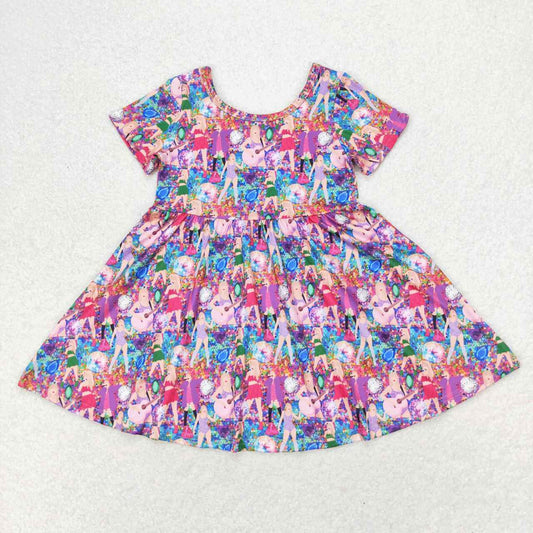 GSD1335 country singer Taylor hot pink short sleeve girls dress