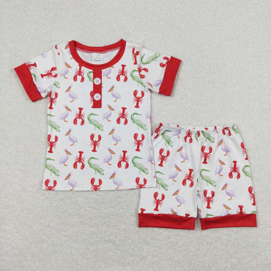 BSSO0643 Crayfish crocodile red short sleeve shorts boys pajamas