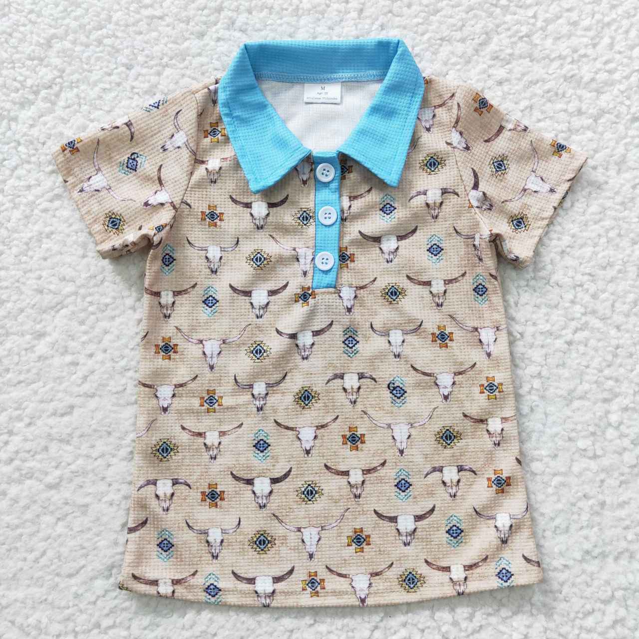 BT0210Cow Skull Blue Short Sleeve Boys T-shirts