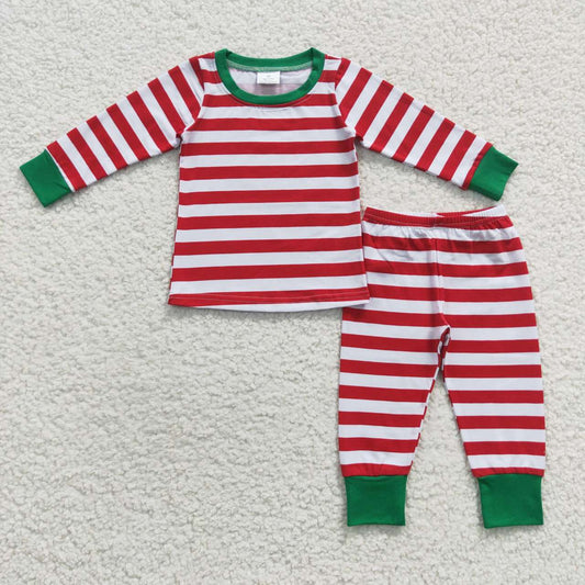 6A8-16 Christmas Red Strip Print Long Sleeves Girls Pajamas