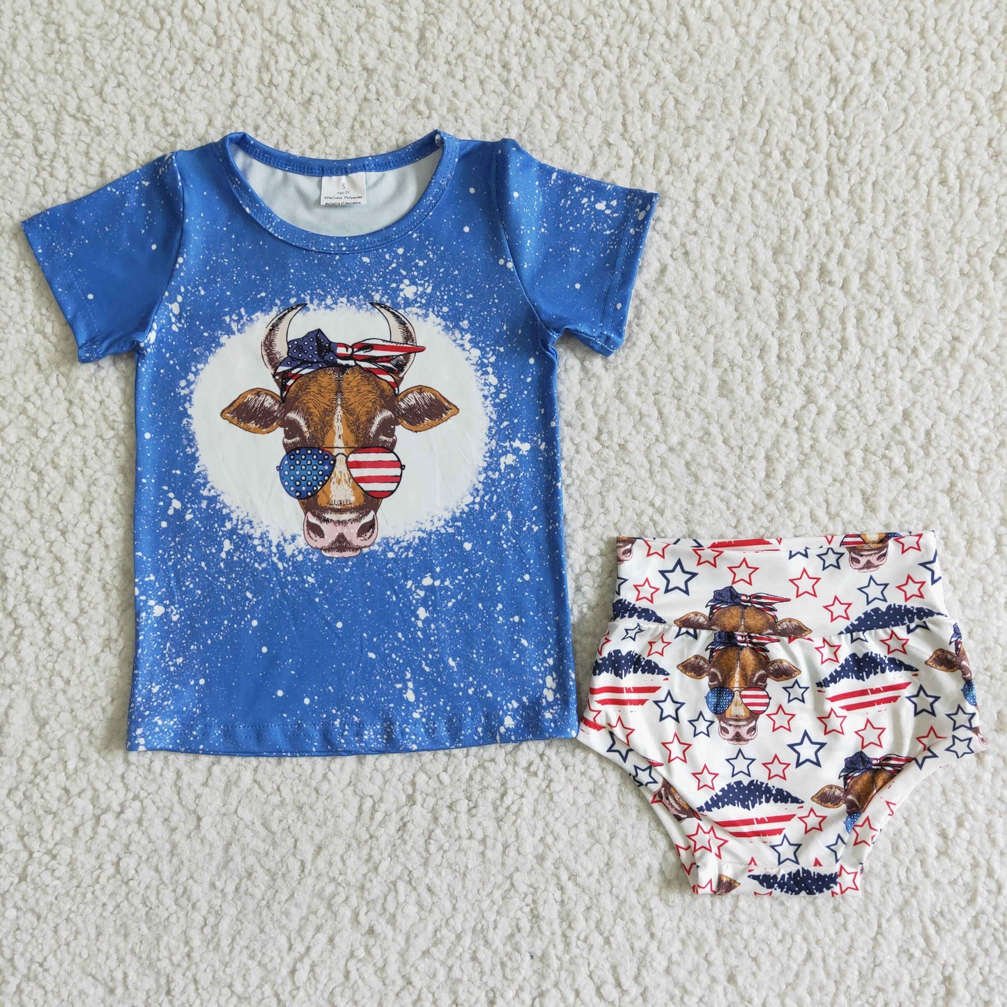 GBO0034 4th Of July Blue Bleach Cow Bummies Set