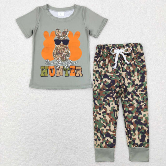 BSPO0220 Hunter Easter rabbit short sleeve camo pants boys set