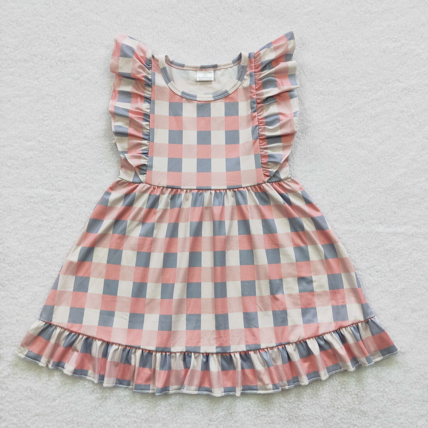 GSD0364 Pink Blue Striped Flutter Sleeve Girls Kids Summer Dress