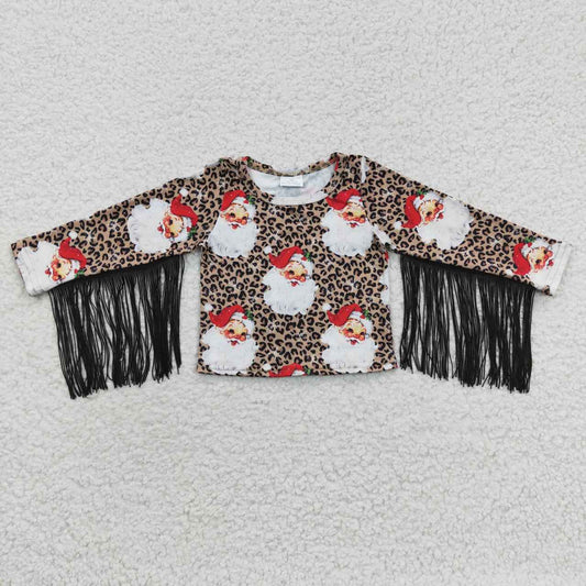 USA SHOP GT0186 Christmas Santa Claus Leopard Tassels Long Short Girls Top
