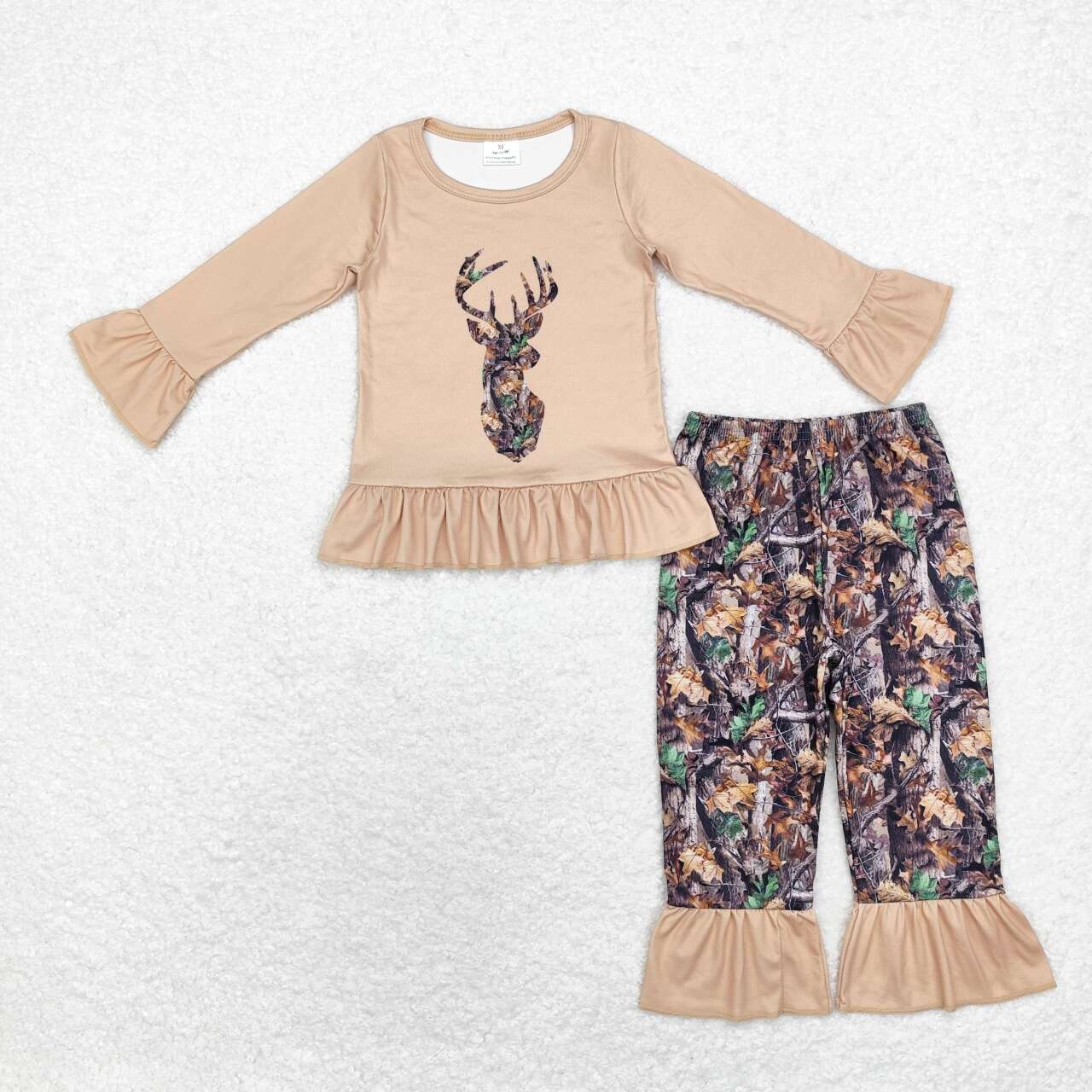 GLP1408 hunting deer khaki long sleeve branch pants girls set