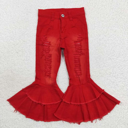 P0270 Red ripped denim pants girls pants