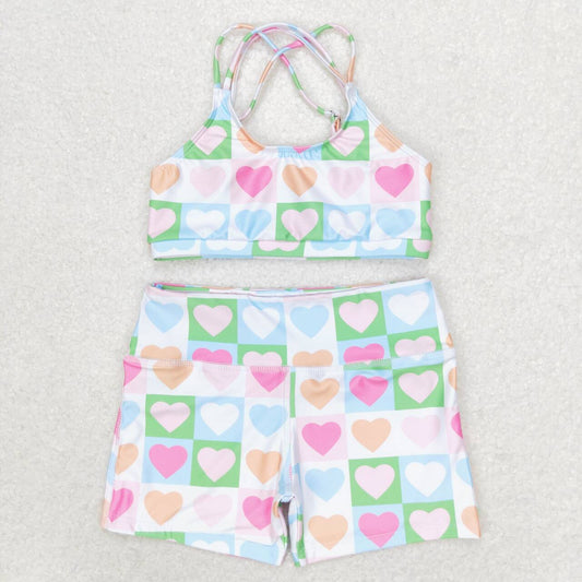 S0373 multi color heart camisole 2pcs girls swimsuits