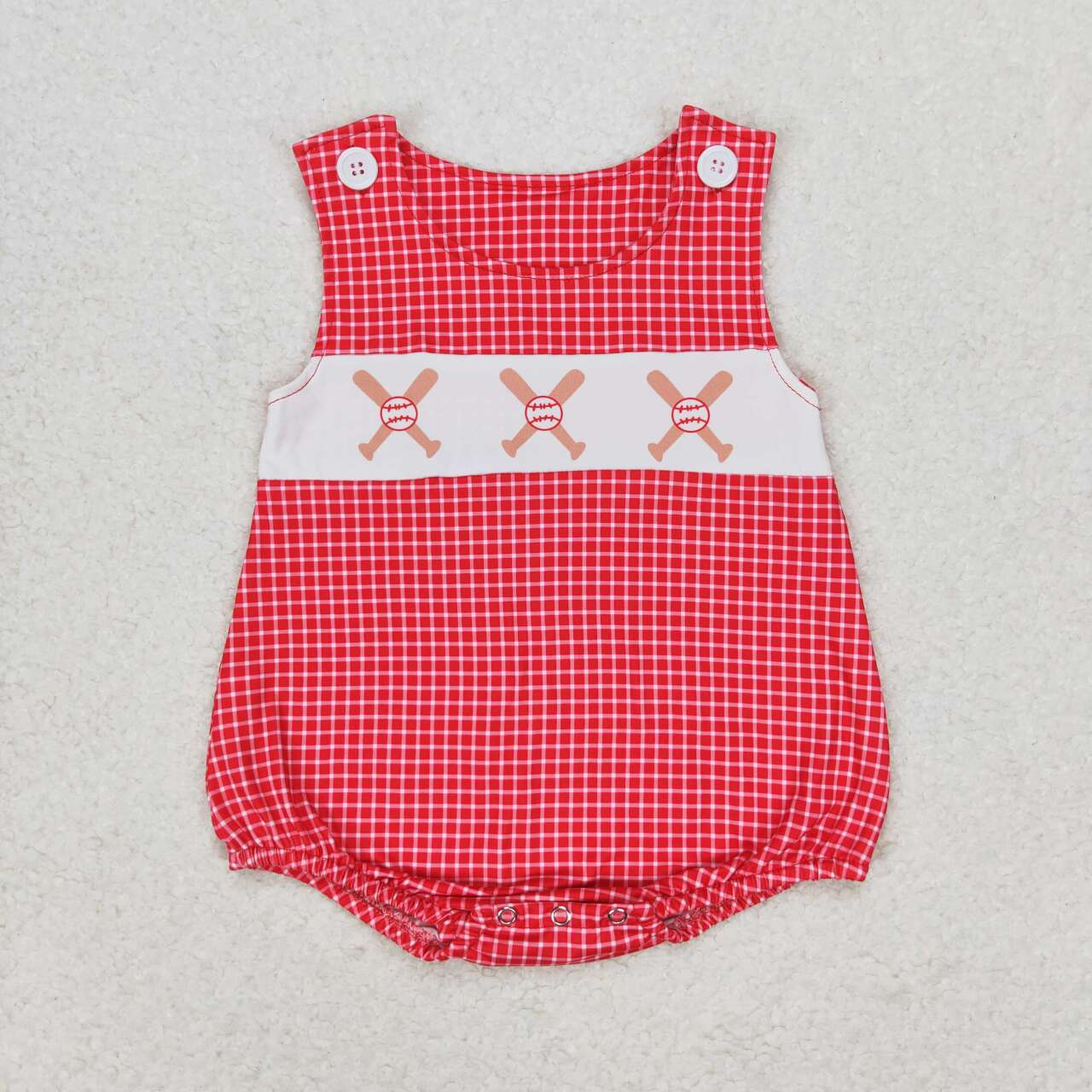 SR1338 baseball red checkered sleeveless girls romper