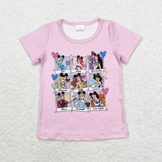 GT0676 cartoon princess pink short sleeve girls top